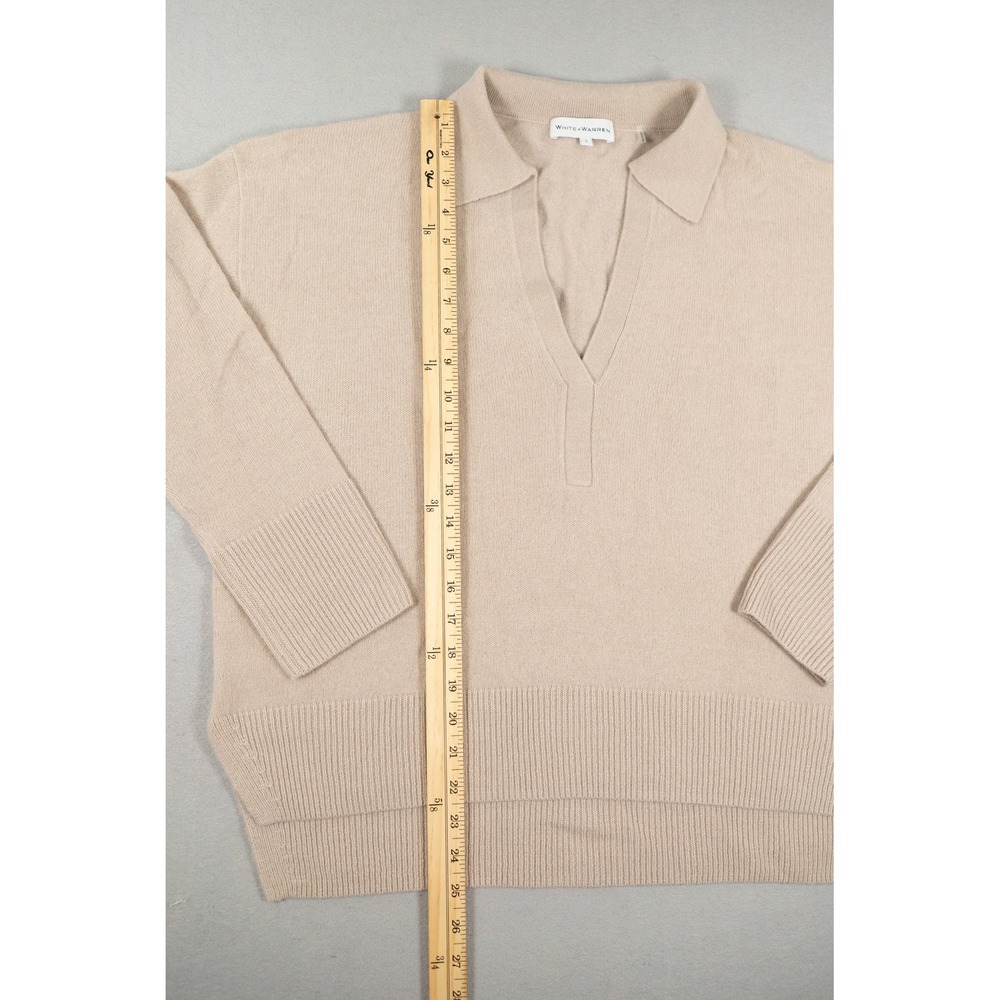 White + Warren Womens Cashmere Oversized V-Neck Polo Sweater Beige Large - Picture 5 of 7